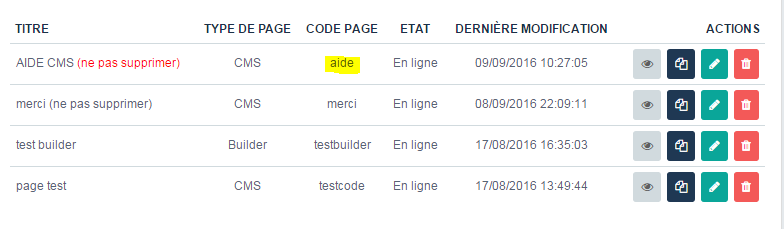 Copier un lien dans le gestionnaire de page CMS